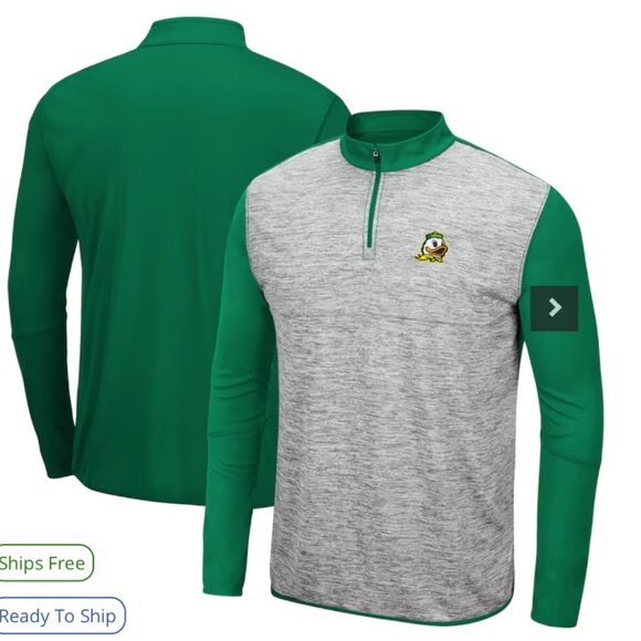 Men's Colosseum Heathered Gray/Green Oregon Ducks Prospect Quarter-Zip Jacket, S - Picture 2 of 7
